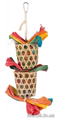 Игрушка мультиколор с пальмовым листом для волнистых и средних попугаев 35 см 8694298 фото