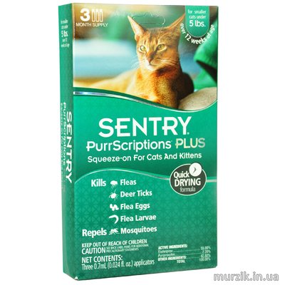 Sentry PurrScriptions капли от блох и клещей для кошек весом до 2,2 кг. 0,7 мл. (3 тюбика) 6770909 фото