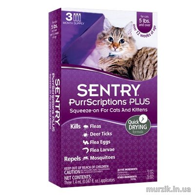 Sentry PurrScriptions капли от блох и клещей для кошек весом от 2,2 кг. 1,4 мл. (3 тюбика) 6770910 фото